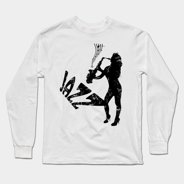 saxophone, jazz girl Long Sleeve T-Shirt by hottehue